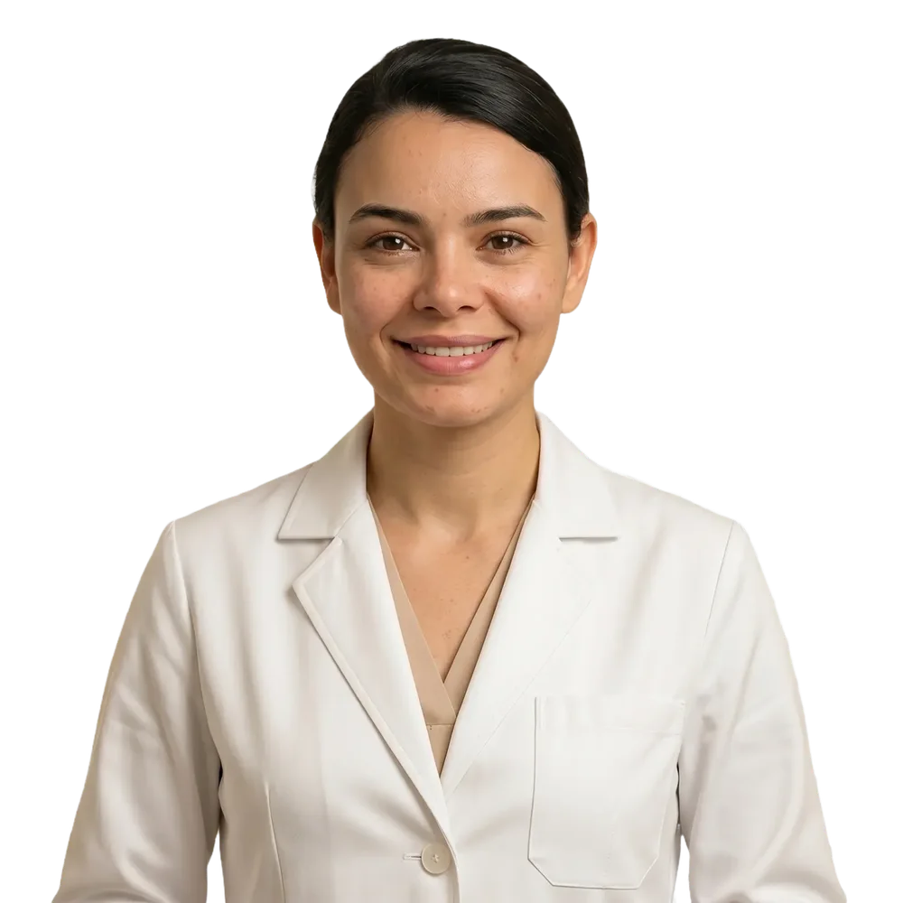 Retrato de la Dra. Cinthia Pineda en su consultorio de estética dental